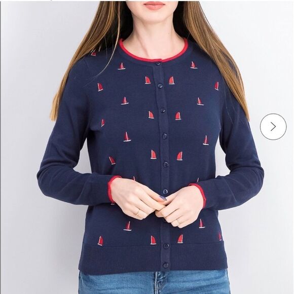 Charter Club Sweaters - NWT⛵️Charter Club Navy Button Sweater Cardigan w/ embroidered ⛵️ sailboats Sz S